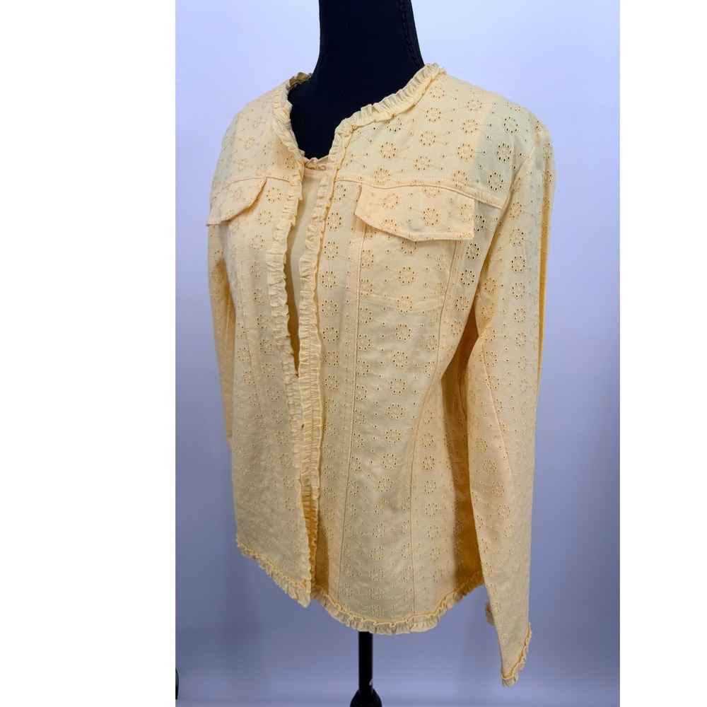Denim & Co Eyelet Jacket Tank Set Womens M Yellow Excellent Ruffle Cotton A71296